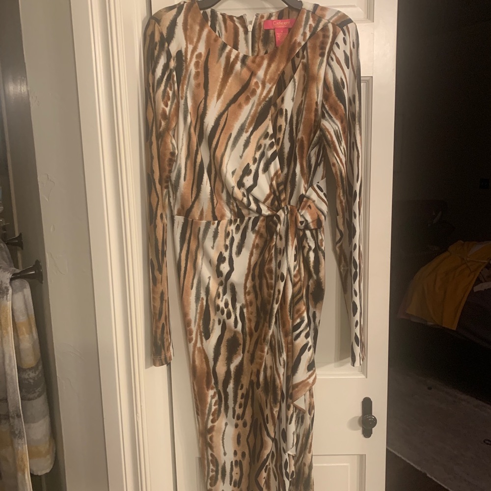 Catherine Malandrino dress, size 4, cutout shoulder, animal print
